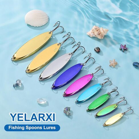 Fishing Spoons Lures, Metal Saltwater Treble Trout Lures Jigging Spoon with Treble Hooks Casting Spinner Baits in Saudi Arabia