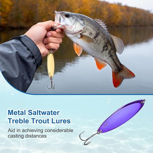 Fishing Spoons Lures, Metal Saltwater Treble Trout Lures Jigging Spoon with Treble Hooks Casting Spinner Baits in Saudi Arabia
