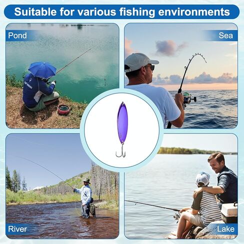 Fishing Spoons Lures, Metal Saltwater Treble Trout Lures Jigging Spoon with Treble Hooks Casting Spinner Baits in Saudi Arabia