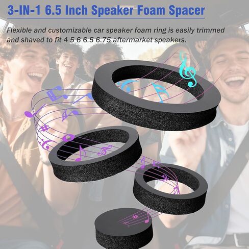 Speaker Foam Ring 6.5 Inch,Self Adhesive 3 in 1 Car Front Rear Door Speaker Foam Spacer Adapter,High Rebound Speaker Baffle Gasket Vibration Rattle Block Kit for 4" 5" 6" 6.75" Speakers in Saudi Arabia