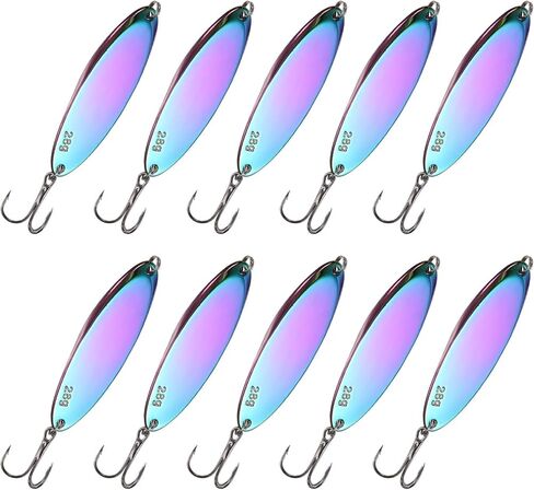 Fishing Spoons Lures, Metal Saltwater Treble Trout Lures Jigging Spoon with Treble Hooks Casting Spinner Baits in Saudi Arabia