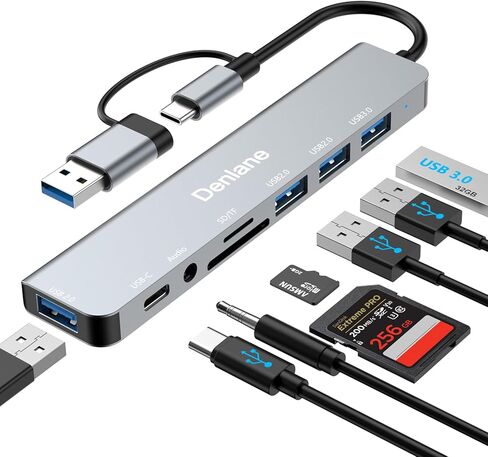 USB C HUB USB HUB 3.0 للكمبيوتر المحمول ، ترقية 8 في 2 USB الخائن مع USB-C/4 USB موسع المنفذ ، فتحة بطاقة TF/SD ، محول الصوت 3.5 مم ، USBC USB Dongle للكمبيوتر الشخصي/MAC/MACBOOK/جهاز الكمبيوتر المحمول/iPad/جهاز الكمبيوتر اللوحي in Kuwait
