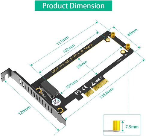 PCI-E 4.0 4X to NVMe Ruler 1U GEN-Z EDSFF 9.5mm 15mm 25mm Thickness Short SSD E1.S with Heat Sink PM9A3 PM9D3 P5801X Carrier Adapter in Saudi Arabia