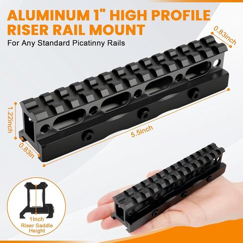 13 Slots Picatinny Rail Riser Mount, 1" High Profile Picatinny Riser Mount Short Pic Rails Accessories for Optic Red Dot Risers, with See-Through Design in Saudi Arabia