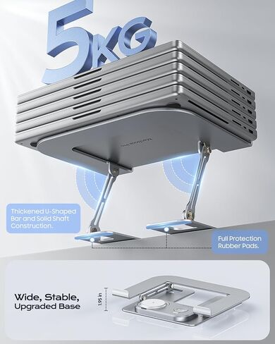 Meifigno Laptop Stand for Desk with Wireless Charging Station Base, Foldable Aluminum MacBook Stand with MagSafe Charger for iPhone/iWatch/AirPods, 30W USB-C Charging for All Laptop, with 65W Adapter in Saudi Arabia