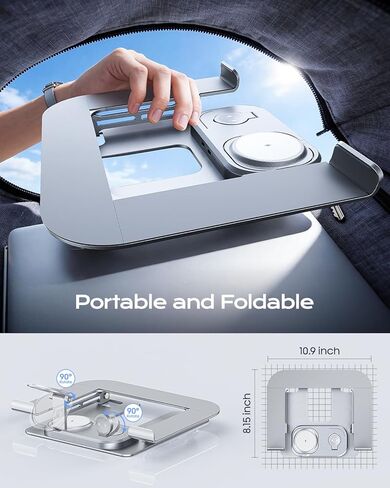 Meifigno Laptop Stand for Desk with Wireless Charging Station Base, Foldable Aluminum MacBook Stand with MagSafe Charger for iPhone/iWatch/AirPods, 30W USB-C Charging for All Laptop, with 65W Adapter in Saudi Arabia