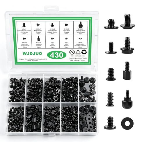 430Pcs Computer Screws Assortment Kit with Motherboard Standoffs & Screws, Computer Case Screws for SSD, Hard Drive, GPU, Fan & More PC Parts, Ideal for DIY PC Maintenance in Saudi Arabia