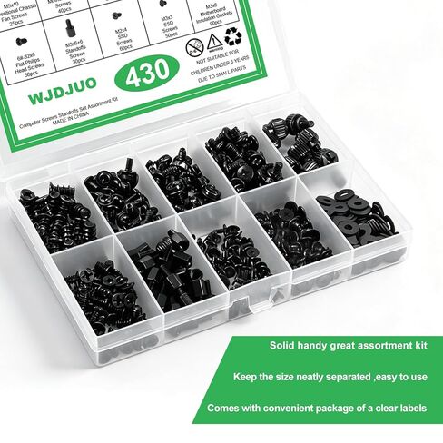 430Pcs Computer Screws Assortment Kit with Motherboard Standoffs & Screws, Computer Case Screws for SSD, Hard Drive, GPU, Fan & More PC Parts, Ideal for DIY PC Maintenance in Saudi Arabia
