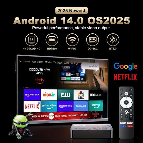 Android TV Box 14.0، Android Box RK3518pro+ 2GB RAM 32GB ROM دعم Dual-WiFi 2.4G/5.8G WiFi6 BT5.0 USB3.0 Ethernet 10/100M LAN 8K 3D HDR10 HD Video Android Box in Kuwait