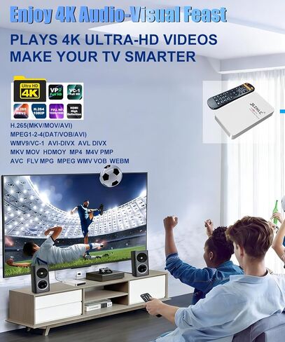 مشغل وسائط فائق الدقة 4K ومزود بمحرك أقراص ثابتة 2 في 1، لافتات رقمية، تشغيل مقاطع فيديو H.265/HEVC H.264/AVC MP4 MKV، وموسيقى MP3، وصور JPG، والتشغيل التلقائي والاستئناف، ويدعم محركات الأقراص الثابتة، وUSB/MicroSD، و4k HDMI، وAV التناظري. in Kuwait