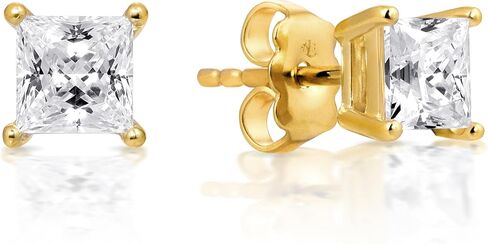 Princess Collection - "Sparkling Heart" - 6x6 mm Heart (2.89 Carat/Pair) Cubic Zirconia 22K Gold-Plated Stud Earrings For Sensitive Ears in Kuwait
