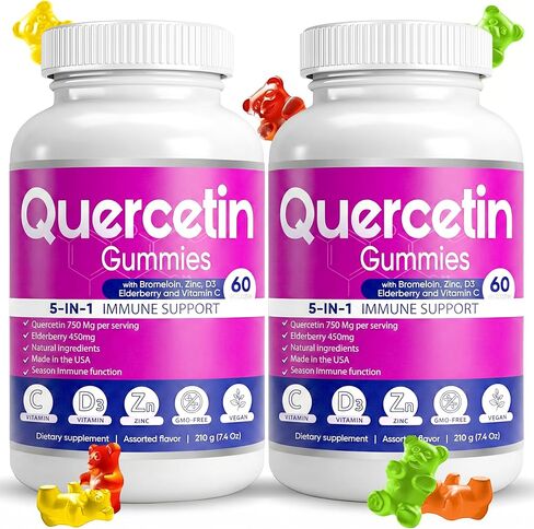 BIO VITALICA Quercetin Gummies by BioVitalica - Quercetin with Bromelain Vitamin C and Zinc & Elderberry + Vitamin D3-5 in 1 Immune Support - Zinc Quercetin 750 mg for Kids and Adults (1) in Saudi Arabia