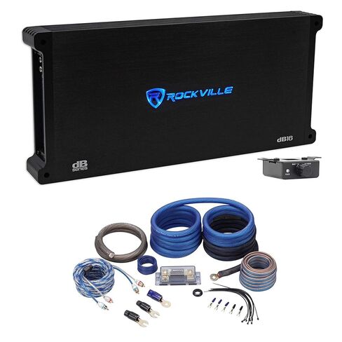 Rockville dB16 Bundle: 8000-Watt Peak/2000-Watt Dyno-Certified RMS Mono 2 Ohm Car Amplifier, RWK0CU 0 Gauge 100% Copper Complete amp Wiring Installation kit with ANL Fuse, 2-Items in Saudi Arabia
