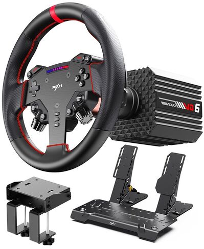 PXN VD6 Direct Drive Racing Wheel Bundle – 6Nm Servo Motor Base, 11 in Steering Wheel with Quick Release, Hall Effect Pedals, Table Clamp, PC Tuning Software Support, Racing Simulator Set for Windows in Saudi Arabia