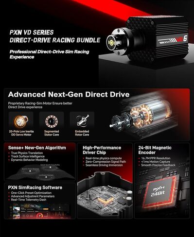 PXN VD6 Direct Drive Racing Wheel Bundle – 6Nm Servo Motor Base, 11 in Steering Wheel with Quick Release, Hall Effect Pedals, Table Clamp, PC Tuning Software Support, Racing Simulator Set for Windows in Saudi Arabia