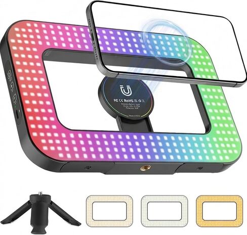 Ring Light for Phone, Magnetic Selfie Light with Tripod Stand, Rechargeable RGB Video Light, 10 Brightness Levels & 3 Cold Shoes for Recording, Vlogging, Influencers, Makeup in Saudi Arabia