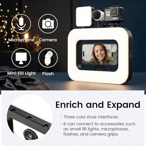 Ring Light for Phone, Magnetic Selfie Light with Tripod Stand, Rechargeable RGB Video Light, 10 Brightness Levels & 3 Cold Shoes for Recording, Vlogging, Influencers, Makeup in Saudi Arabia