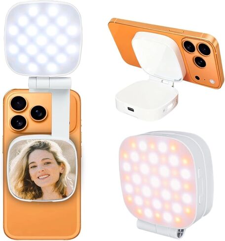 Magnetic Phone Selfie Light，, Multiple Folding LED Phone Photo Beauty Fill Ring Lighting with Mirror ，Magnetic Selfie Light for Video Calls， Creator Kit for Selfies/Photography/TikTok (M27) in Saudi Arabia