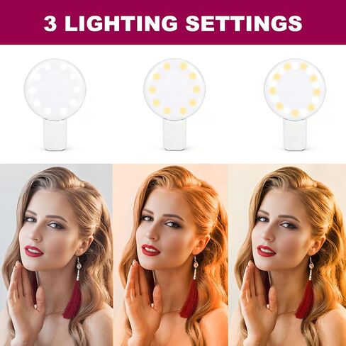 قطعتان من ضوء حلقة LED صغير، مشبك صغير قابل لإعادة الشحن على ضوء السيلفي، محمول قابل للتعديل 3 أوضاع إضاءة سطوع للهاتف، iPad، الكمبيوتر اللوحي، الكمبيوتر المحمول، أداة لأشياء Tiktok in Kuwait