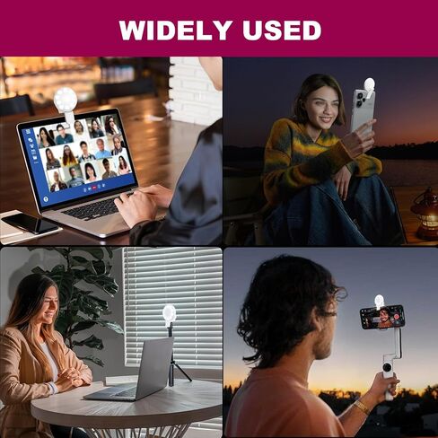 قطعتان من ضوء حلقة LED صغير، مشبك صغير قابل لإعادة الشحن على ضوء السيلفي، محمول قابل للتعديل 3 أوضاع إضاءة سطوع للهاتف، iPad، الكمبيوتر اللوحي، الكمبيوتر المحمول، أداة لأشياء Tiktok in Kuwait