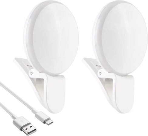 قطعتان من ضوء حلقة LED صغير، مشبك صغير قابل لإعادة الشحن على ضوء السيلفي، محمول قابل للتعديل 3 أوضاع إضاءة سطوع للهاتف، iPad، الكمبيوتر اللوحي، الكمبيوتر المحمول، أداة لأشياء Tiktok in Kuwait