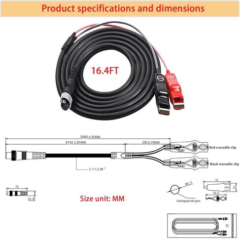 16.4 Feet Electric Fishing Reel Battery Power Cable is Compatible with Shimano, Daiwa Tanacom 1000, BeastMaster, Seaborg 500MJ, and ForceMaster. (5M/16.4FT) in Kuwait