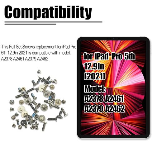 مجموعة براغي كاملة بديلة لجهاز iPad Pro 12.9 بوصة الجيل الخامس 2021 - مجموعة إصلاح البراغي الداخلية الكاملة - متوافقة مع الطراز A2378 A2461 A2379 A2462 in Kuwait