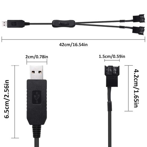 12V Step-Up USB to Dual 3-Pin and 4-Pin PC Fan Power Adapter Cable, Full Speed 3-Pin/4-Pin Sleeve Computer Fan Connector to USB Adapter with Switch in Saudi Arabia