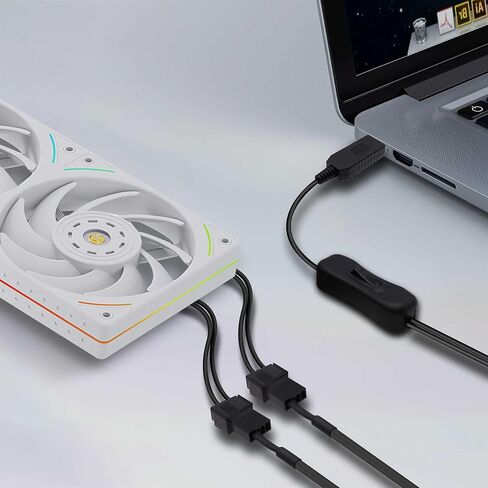 12V Step-Up USB to Dual 3-Pin and 4-Pin PC Fan Power Adapter Cable, Full Speed 3-Pin/4-Pin Sleeve Computer Fan Connector to USB Adapter with Switch in Saudi Arabia
