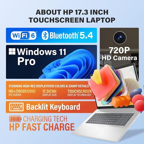 HP 17 Touchscreen Laptop Computer, 17.3" HD+ AntiGlare Display, Backlit Keyboard, Win11 Pro, AMD Ryzen 5 7430U, for Business & Student, Fast Charge, AI Copilot, w/Accessories, 20GB RAM,512GB SSD in Saudi Arabia