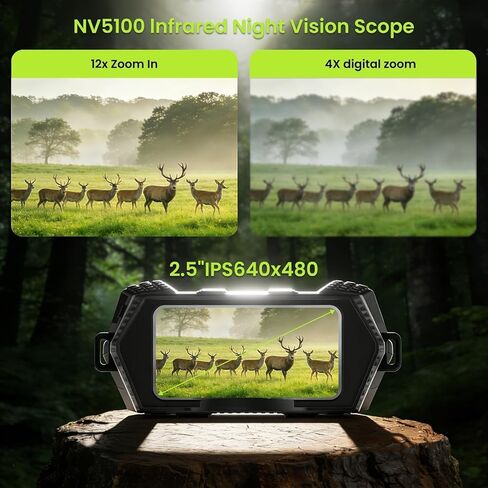 4K Night Vision Goggles, Binoculars With 12X Digital Zoom & 600M Ultra Infrared For Hunting, 2.5"Ultra HD Screen & 4000mAh Rechargeable, Wildlife Obeservation, IP 54 Waterproof, Gifts For Men, Adults in Saudi Arabia