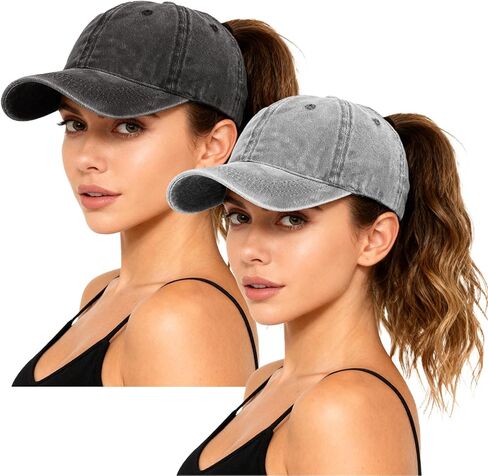 Womens Vintage High Ponytail Baseball Cap Soft Cotton Adjustable Golf Dad Hat 2-Piece Set in Saudi Arabia