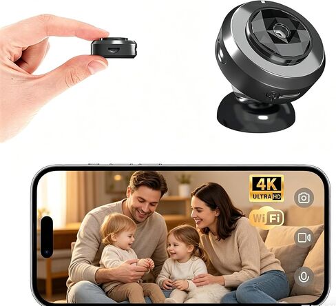 كاميرا مخفية داخلية بدقة 4K، كاميرا صغيرة مع وقت استعداد يصل إلى 30 يومًا، والتحكم الذكي في التطبيق، وكشف الحركة الذكي (أسود غير لامع) in Kuwait