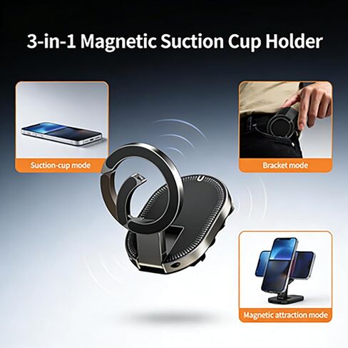 2026 New 3 in 1 Magnetic Suction Cup Phone Mount, 18 Strong Suction Cups Car Phone Holder, 360° Rotatable Universal Phone Stand for Gym Kitchen Home Office.(1PC) in Saudi Arabia