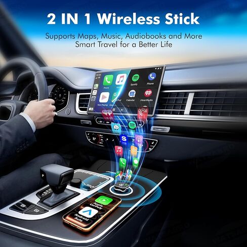 2026 Upgraded 2-in-1 Wireless CarPlay Adapter for iPhone & Android Auto, Plug and Play, Convert Wired to Wireless, Fast Auto-Connect & No Latency, USB-A/USB-C for 98% Factory Wired Cars in Saudi Arabia