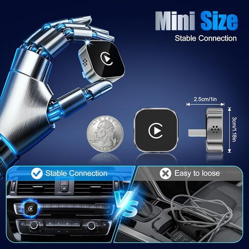 محول سيارة لاسلكي 2026 - محول شاشة ذكي عالمي، USB-C/Type-C، التوصيل والتشغيل، لا يحتاج إلى تأخير نظام السيارة المدمج (فضي) in Kuwait