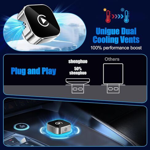 محول سيارة لاسلكي 2026 - محول شاشة ذكي عالمي، USB-C/Type-C، التوصيل والتشغيل، لا يحتاج إلى تأخير نظام السيارة المدمج (فضي) in Kuwait