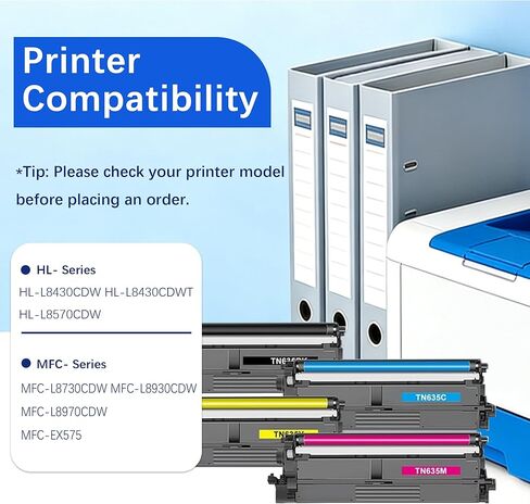 حبر TN635 TN 635 TN-635 متوافق مع خراطيش الحبر Brother TN635 TN-635 TN 635XL للطابعة MFC-L8930CDW HL-L8430CDW HL-L8430CDWT HL-L8570CDW MFC-L8730CDW MFC-L8970CDW MFC-EX575 4 عبوات in Saudi Arabia