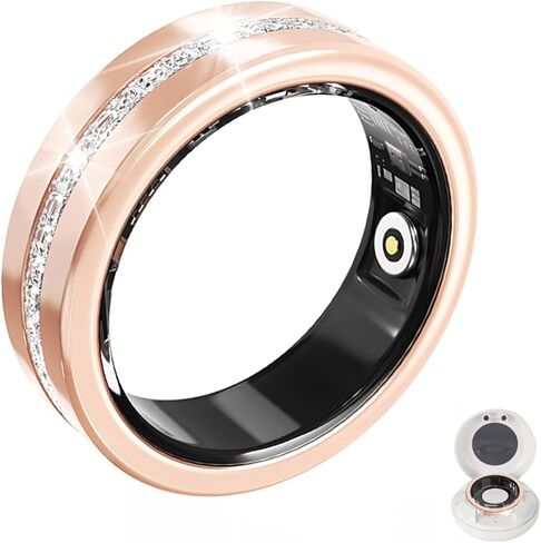 Smart Ring for Women,Diamond Fashion,No Subscription,Monitor Sleep Tracker,Waterproof,Remote Photography,Multi-Sport Modes,Period Tracking Fitness Tracker,iOS & Android Rose Gold / 9# in Saudi Arabia