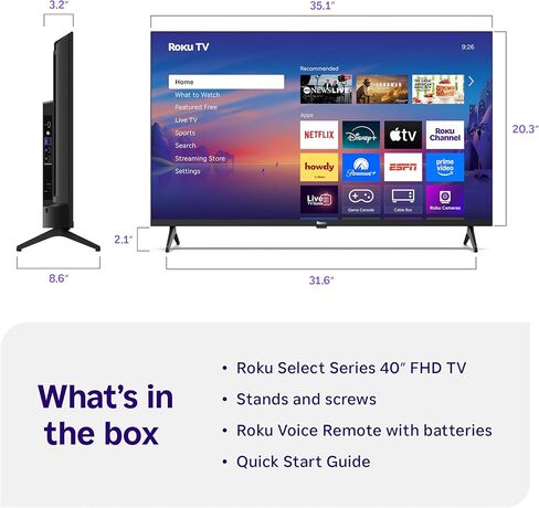 Roku Smart TV 2025 – 40-Inch Select Series, 1080p Full HD TV – Roku TV with Voice Remote – Flat Screen LED Television with Wi-Fi for Streaming Live Local News, Sports, Family Entertainment (Renewed) in Saudi Arabia
