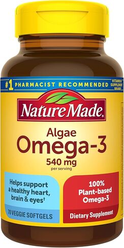 Nature Made Algae 540 mg Omega 3 Supplement, Alternative to Omega 3 Fish Oil Supplements, 70 Veggie Softgels, Sustainable, Plant-Based, for Healthy Heart, Brain, and Eye Support in Saudi Arabia
