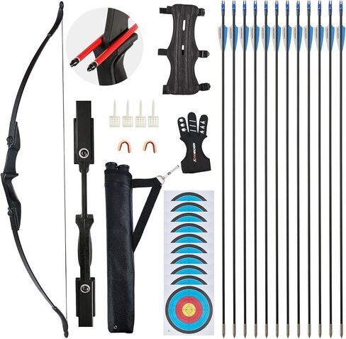Recurve Bow and Arrow Set for Adults, Youth Bow and Arrow Set Takedown Archery Recurve Bow with 12pcs Arrows for Adults Youth Teens Beginners Right Left Hand Black - 20lbs- 40lbs in Saudi Arabia