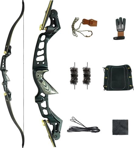 Black Hunter ILF Hunting Recurve Bow Kit for Adults, 62" High-Performance Archery Bow Set, CNC ILF Riser, Carbon-Graphite Foam Core Limbs, Right-Handed, 30-60 Lbs in Saudi Arabia