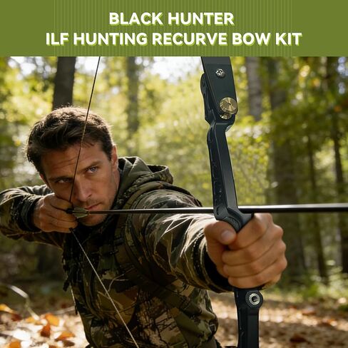 Black Hunter ILF Hunting Recurve Bow Kit for Adults, 62" High-Performance Archery Bow Set, CNC ILF Riser, Carbon-Graphite Foam Core Limbs, Right-Handed, 30-60 Lbs in Saudi Arabia