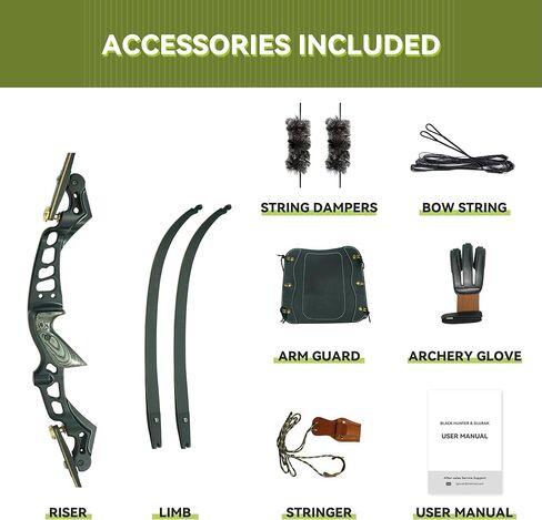 Black Hunter ILF Hunting Recurve Bow Kit for Adults, 62" High-Performance Archery Bow Set, CNC ILF Riser, Carbon-Graphite Foam Core Limbs, Right-Handed, 30-60 Lbs in Saudi Arabia