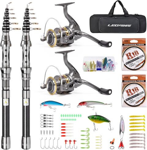 2Pcs Telespoic Fishing Rod and Reel Combos with Spinning Reel and Necessary Lure Accessories Portable Carrier Bag for Saltwater Freshwater in Saudi Arabia