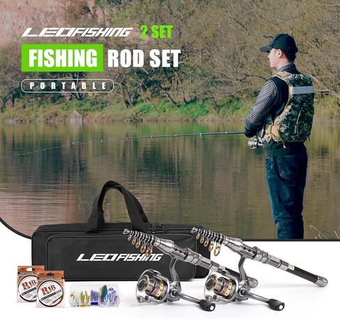 2Pcs Telespoic Fishing Rod and Reel Combos with Spinning Reel and Necessary Lure Accessories Portable Carrier Bag for Saltwater Freshwater in Saudi Arabia