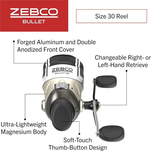 Zebco Bullet MG Spincast Reel and Fishing Rod Combo, IM8 Graphite Rod with MaxTac Grip Rod Handle, Fastest Spincast Reel Ever in an Ultra-Lightweight Magnesium Body, Dark Silver in Saudi Arabia