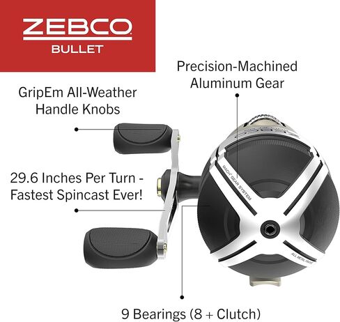 Zebco Bullet MG Spincast Reel and Fishing Rod Combo, IM8 Graphite Rod with MaxTac Grip Rod Handle, Fastest Spincast Reel Ever in an Ultra-Lightweight Magnesium Body, Dark Silver in Saudi Arabia