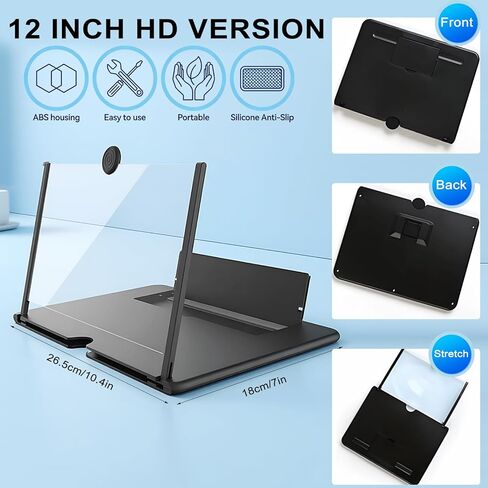 12" Phone Screen Magnifier, 2026 New 3D HD Screen Magnifier for Cell Phone, Mobile Phone Amplifier Both Landscape and Portrait Modes for Movies, Gaming & Live Streaming in Saudi Arabia